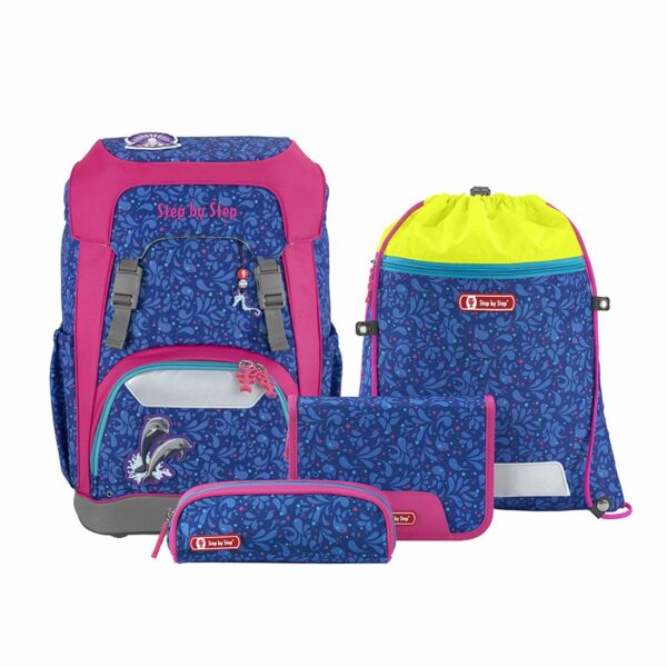 Step by Step Schulrucksack Giant Set 5tlg. Happy Dolphins Blau