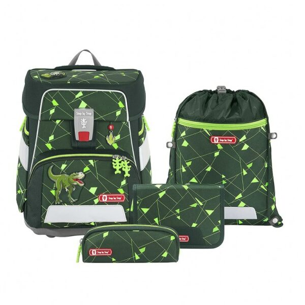 Step by Step Schulrucksack Space Set 5tlg. Shine Dino Night Tyro Grün