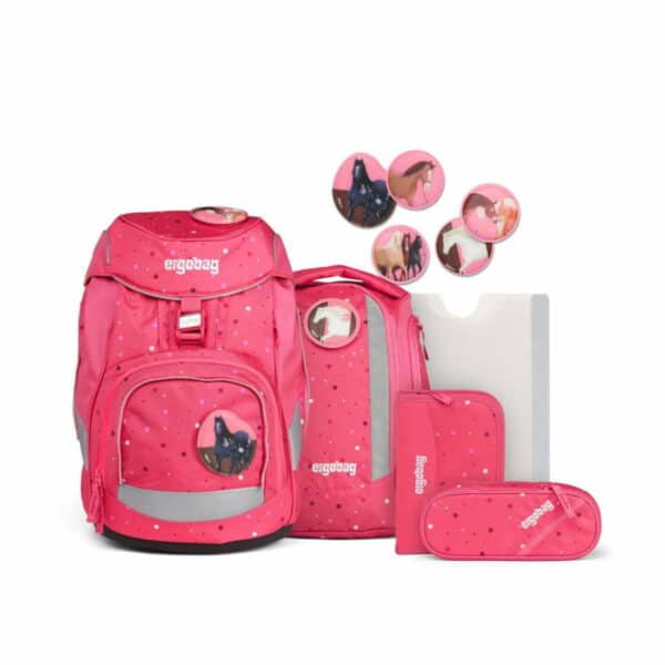 Ergobag Schulrucksack Pack Set 6tlg.Urlaub auf dem ReitBärhof Pink