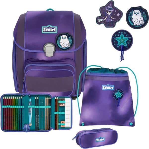 Scout Schulrucksack Exklusiv Genius Set 4tlg. Superflash Purple Magic Lila