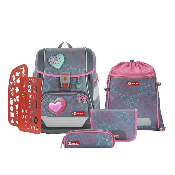 Step by Step Schulrucksack 2in1 Plus 6tlg. Glitter Heart Hazle Grau