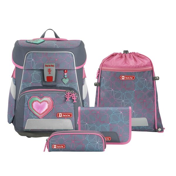 Step by Step Schulrucksack Space Set 5tlg. Glitter Heart Grau