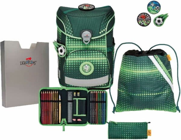 DerDieDas Schulrucksack ErgoFlex Easy Set 5tlg. Soccer Green Grün